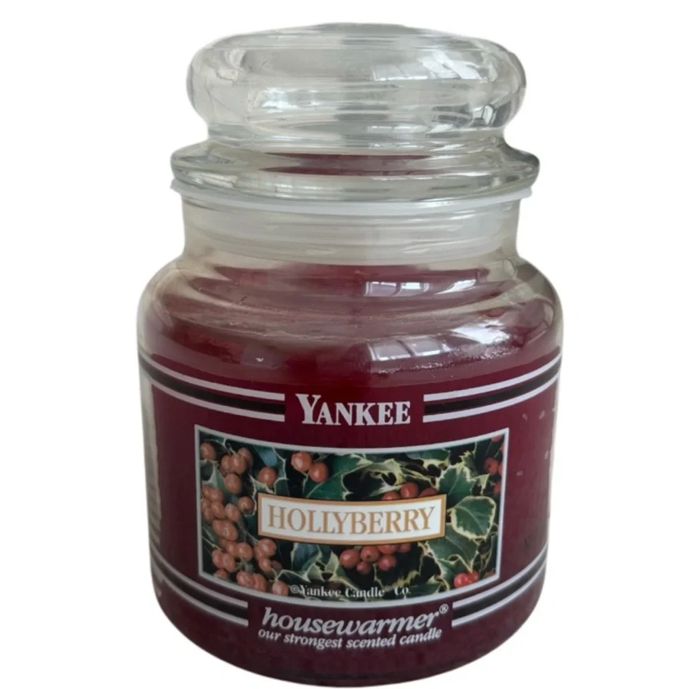 Yankee Candle Jar Hollyberry Rare Vintage Black Band Holiday Candle Red 14.5 Oz